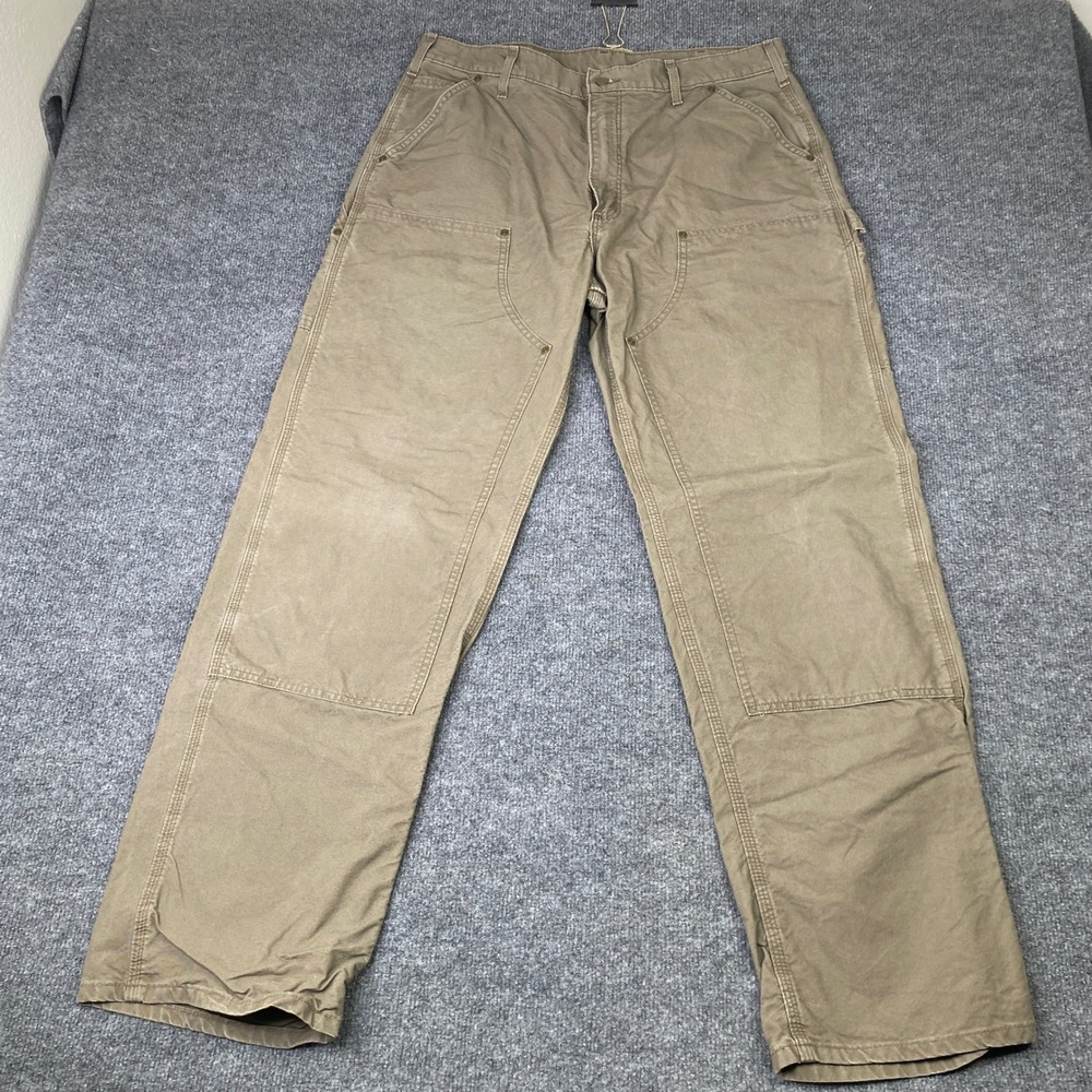 Carhartt B136 LBR Double Knee Logger Dungaree Pants Tan 38x34 Mens Canvas